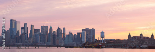 Panorama of Liberty state park view New Jersey at Manhattan skyline, copy space backgrounds banner design