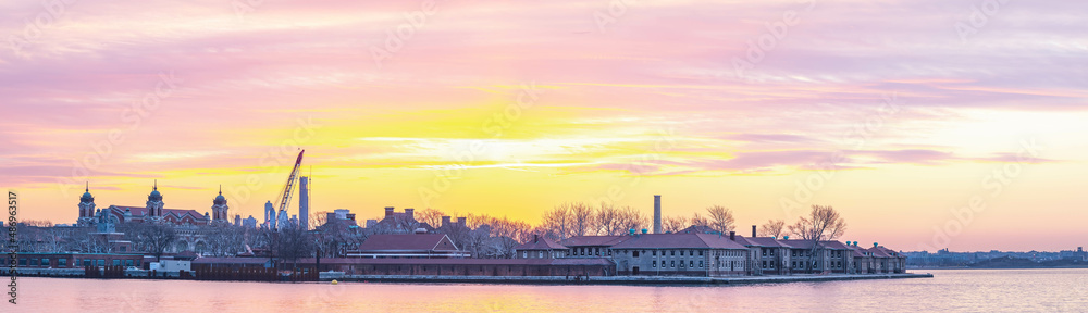 Liberty state park view New Jersey at Manhattan skyline panorama background wallpaper copy space design