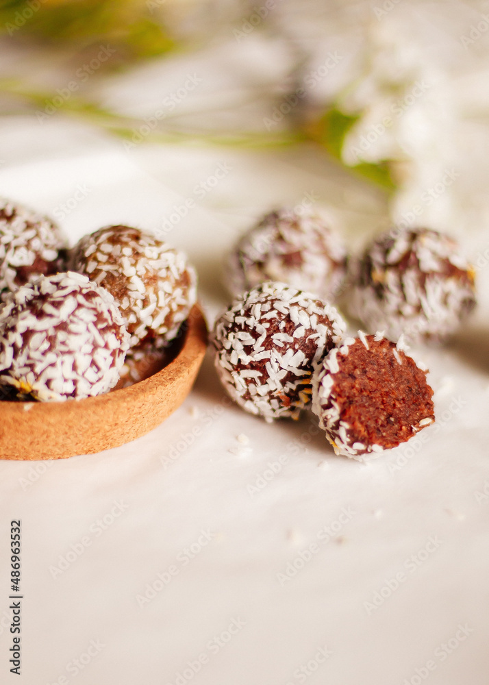 coconut organic candy handmade from natural ingredients in the cut on a white background coconut organic candy handmade from natural ingredients in the cut on a white background