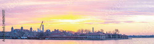 Liberty state park view New Jersey at Manhattan skyline panorama background wallpaper copy space design