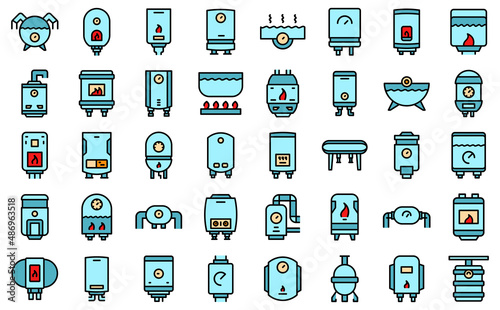 Gas boiler icons set outline vector. Room hvac. Hot service