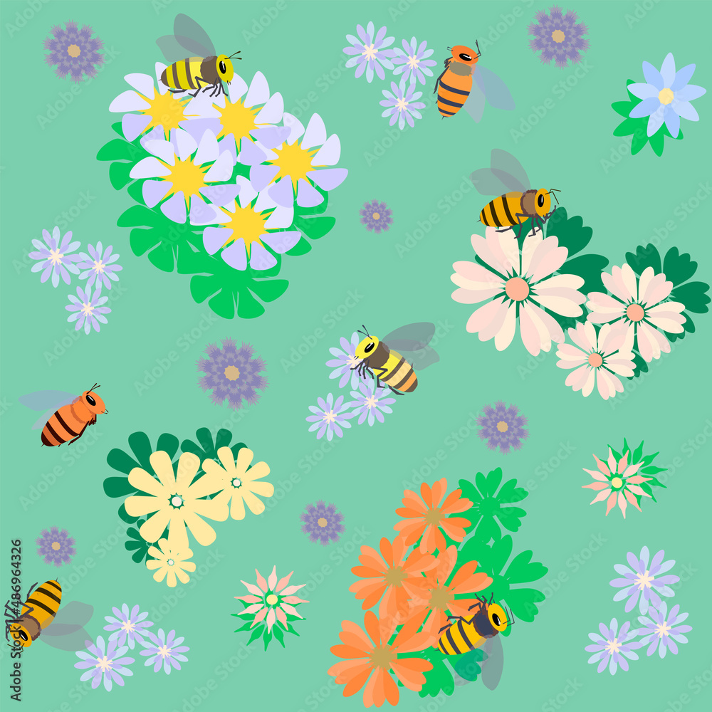 pattern insects and flowers without background