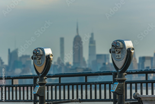 Landmark viewing point at Manhattan skyline, travel destination, Liberty state park New Jersey.