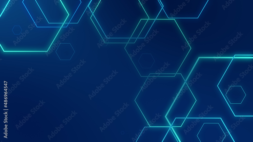 Obraz premium Abstract hexagon geometric blue neon lights technology dark background.