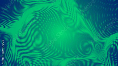Abstract dot green wave pattern gradient texture technology background.