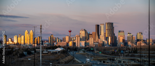 Panoramic view of Calgary's skyline at sunrise. © Jeff Whyte