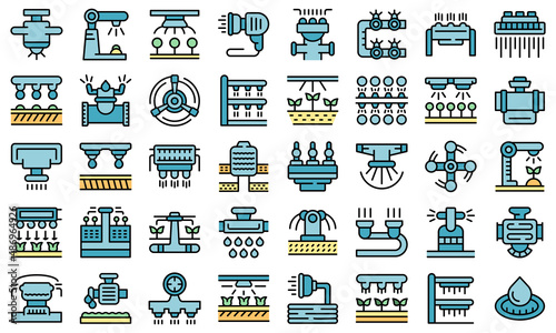 Irrigation system icons set outline vector. Agriculture farming. Smart system