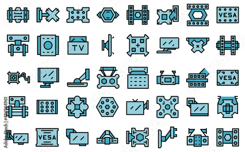 TV mount icons set outline vector. Wall bracket. Arm panel
