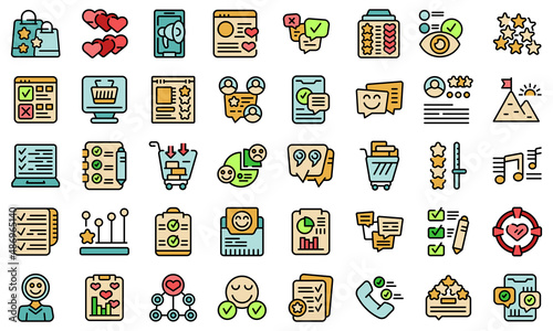 Emotional marketing icons set outline vector. Customer service. Happy feedback