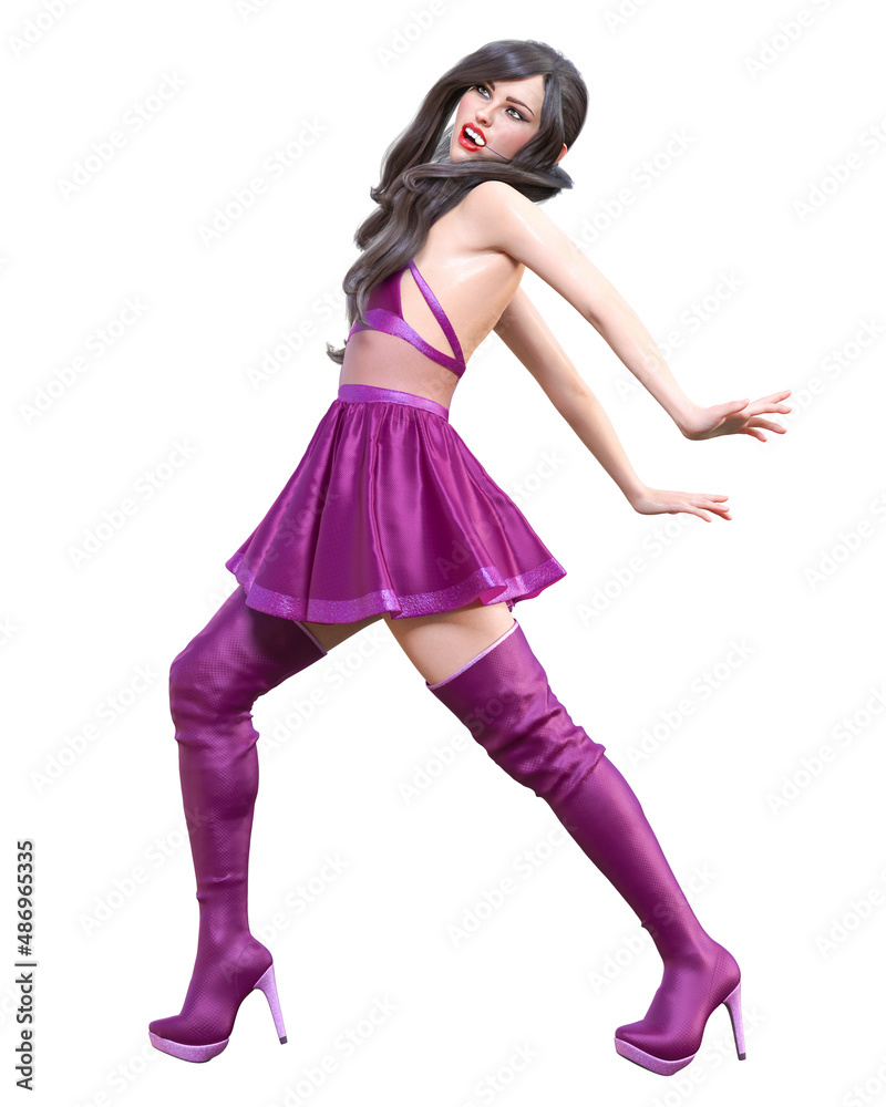 Young attractive girl with microphone sings.