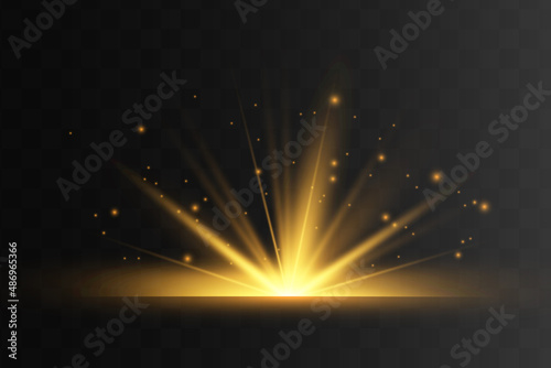 Glowing Light Stars with Sparkles. Golden Light effect. Vector illustration