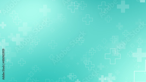 Abstract medical green blue cross pattern background.