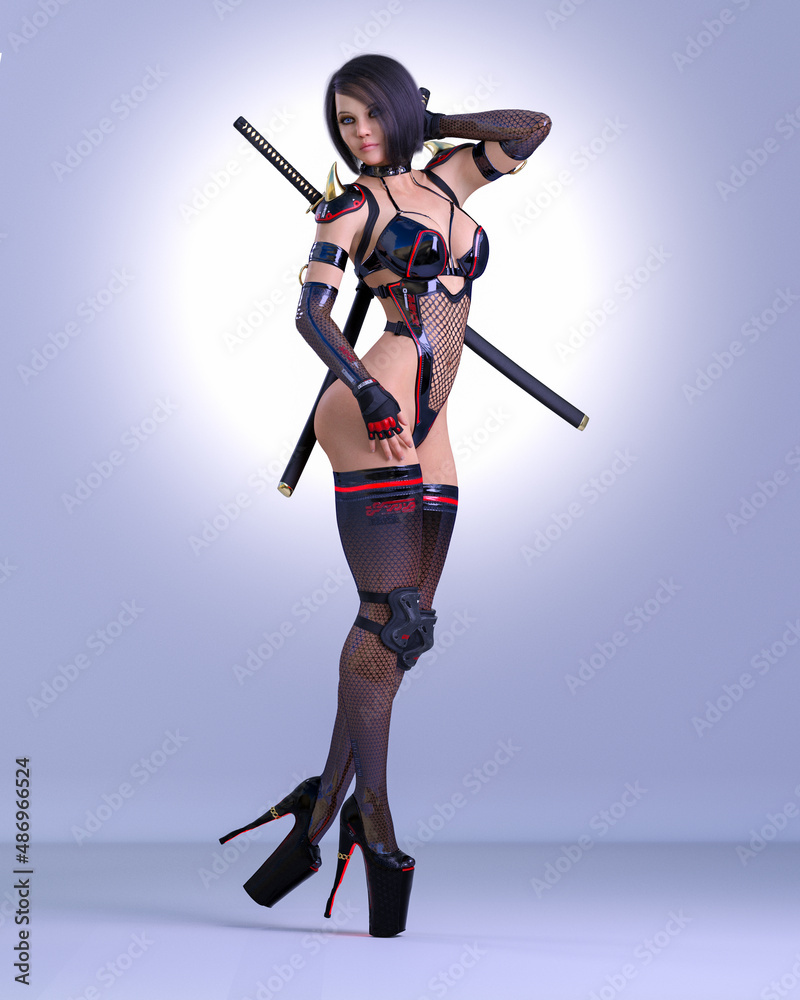 3D assassin woman render.