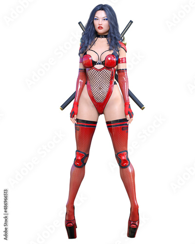 3D japanese assassin woman render.