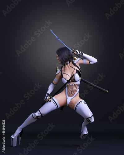 3D assassin woman render.