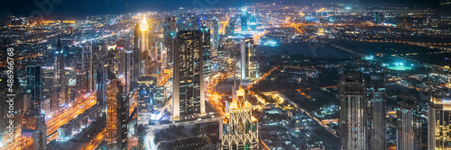 Canvas Print Aerial view of night scenic view of skyscraper