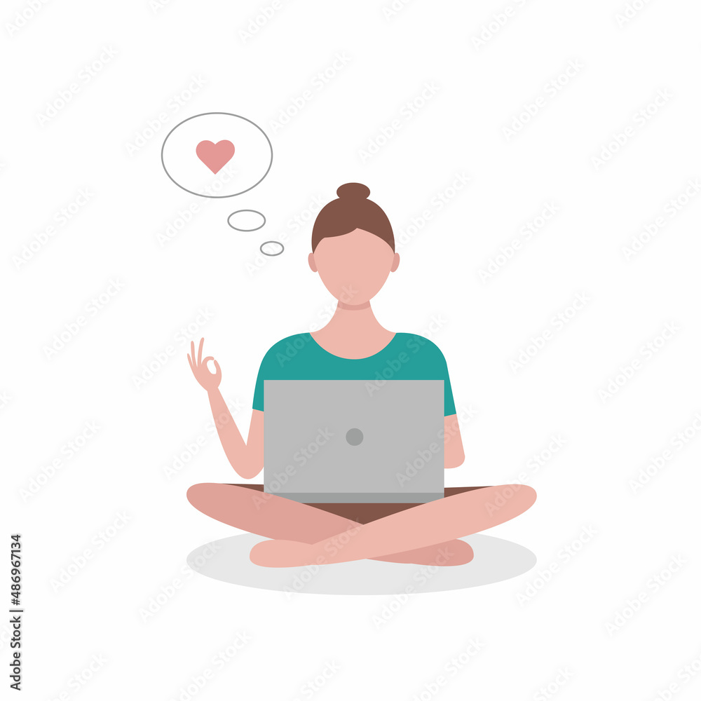 Woman looking for love online.Woman with laptop searching for romantic partner online. Concept of Valentines day. Vector illustration. Woman looking for love online.Woman with laptop searching for romantic partner online. Concept of Valentines day. Vector illustration.