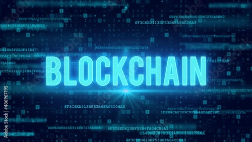 Blockchain text word computer code futuristic backdrop animation repeat perfect loop