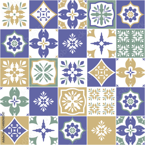 Ornate portuguese decorative tiles azulejos. Vector.