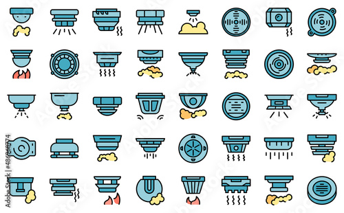 Smoke detector icons set outline vector. Alarm celling. Fire accident