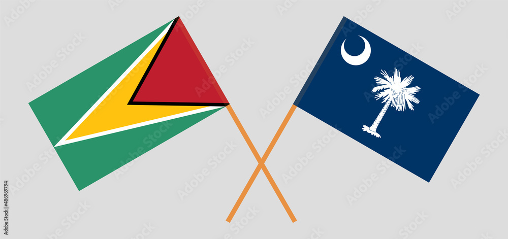 Crossed flags of Guyana and The State of South Carolina. Official colors. Correct proportion Crossed flags of Guyana and The State of South Carolina. Official colors. Correct proportion