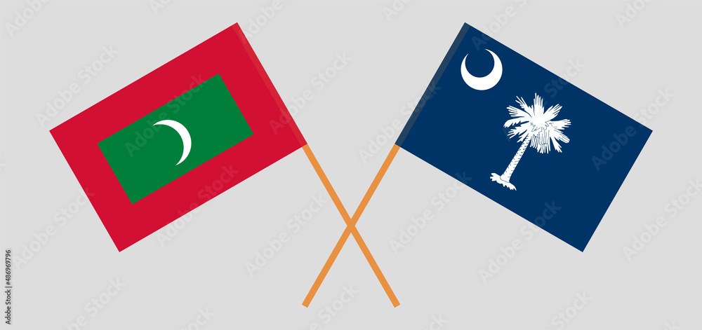 Crossed flags of Maldives and The State of South Carolina. Official colors. Correct proportion Crossed flags of Maldives and The State of South Carolina. Official colors. Correct proportion