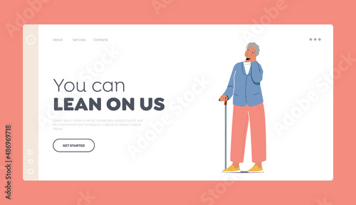 Alzheimer Illness Disease Patient, Senility Landing Page Template. Senior Woman Character Suffering of Brain Disease