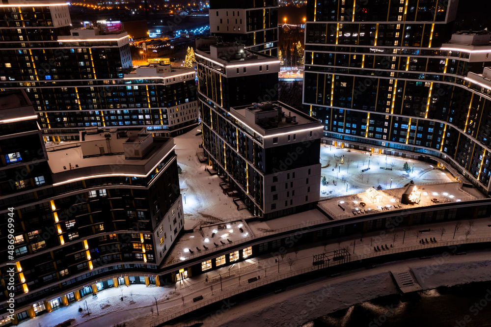 Obraz premium Aerial photography of the night view of modern city buildings in central district of city