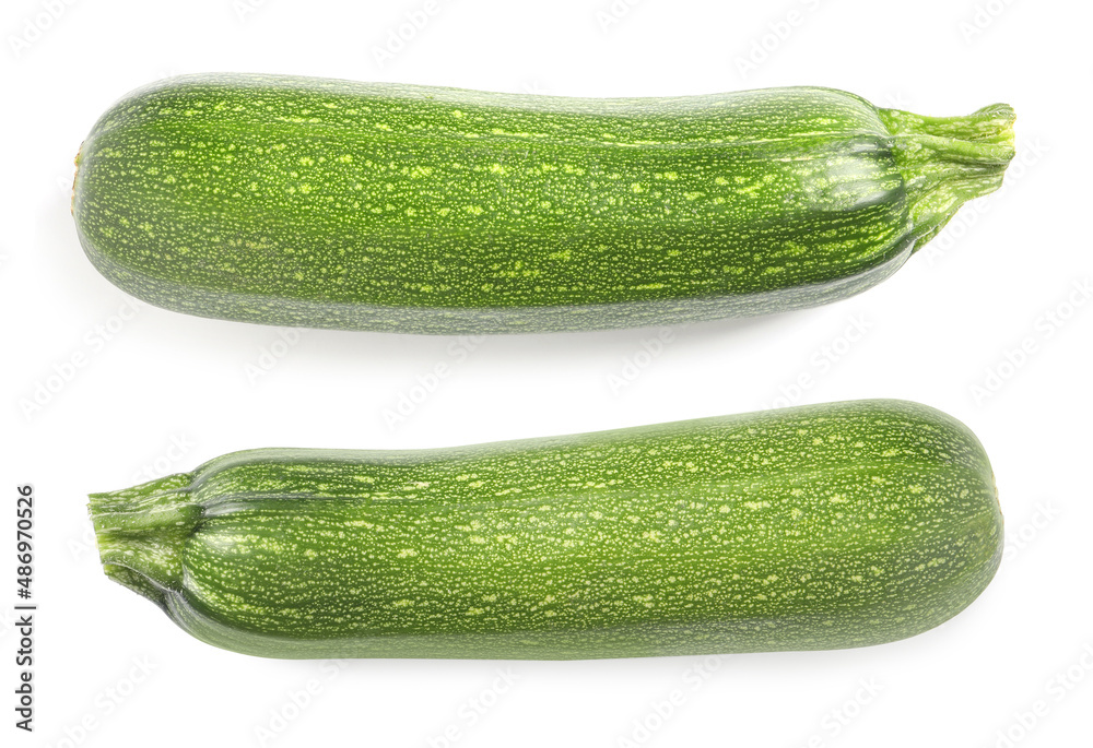 Fresh ripe zucchinis on white background, top view Fresh ripe zucchinis on white background, top view