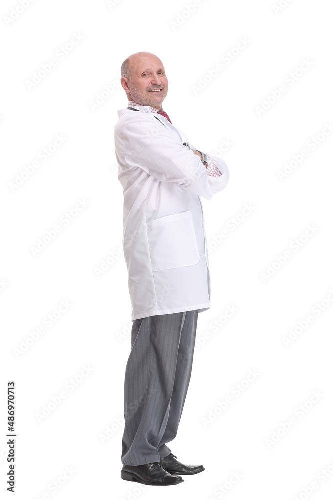 Side view portrait of casual male physician posing with arms crossed Side view portrait of casual male physician posing with arms crossed
