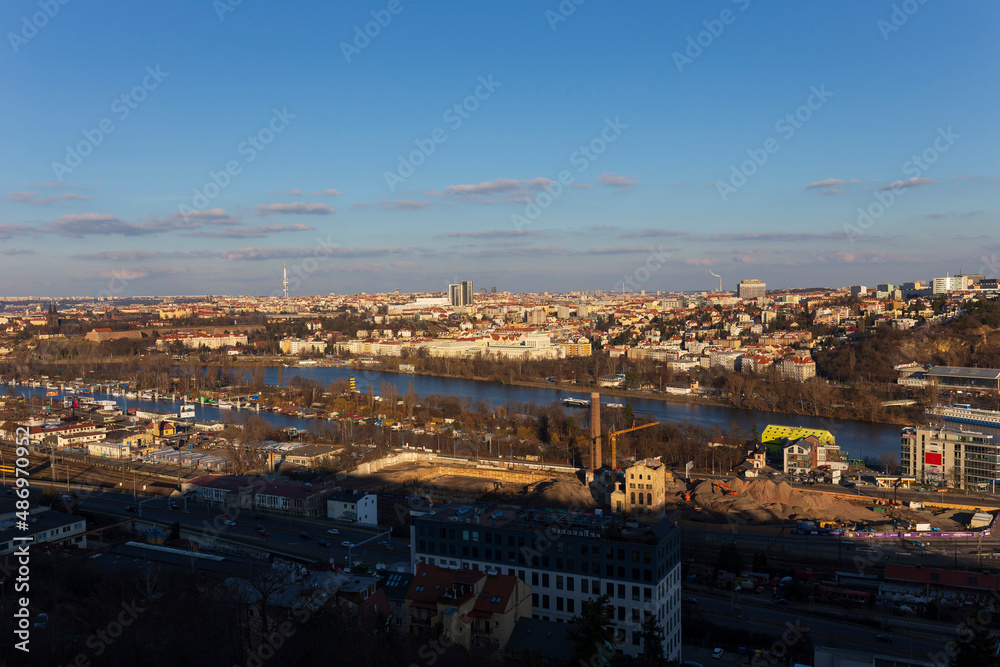 Obraz premium Winter Prague City from the Hill Devin in the sunny Day, Czech Republic