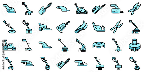 Garden trimmer icons set outline vector. Clipper backyard. Care cutter