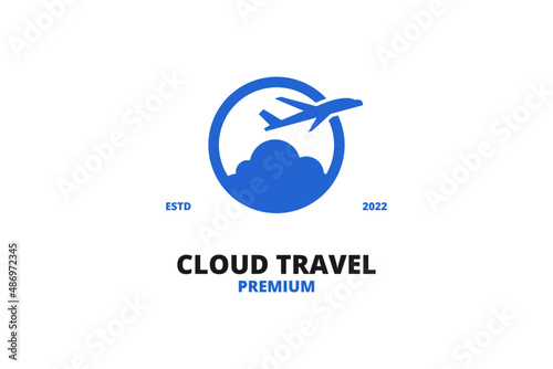 Travel logo with plane and cloud icon design vector template