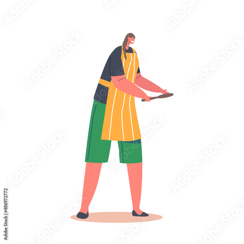 Hairdresser Female Character in Apron with Comb in Hands Isolated on White Background. Woman Hair Salon or Barber Shop