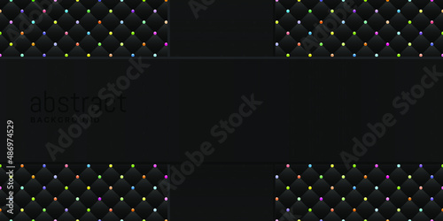Black geometric background with colorful beads. Vector illustration.