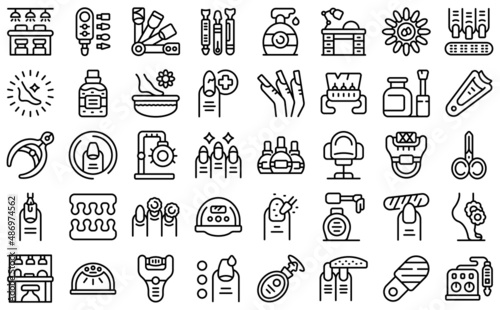 Nail bar icons set outline vector. Spa manicure. Beauty salon