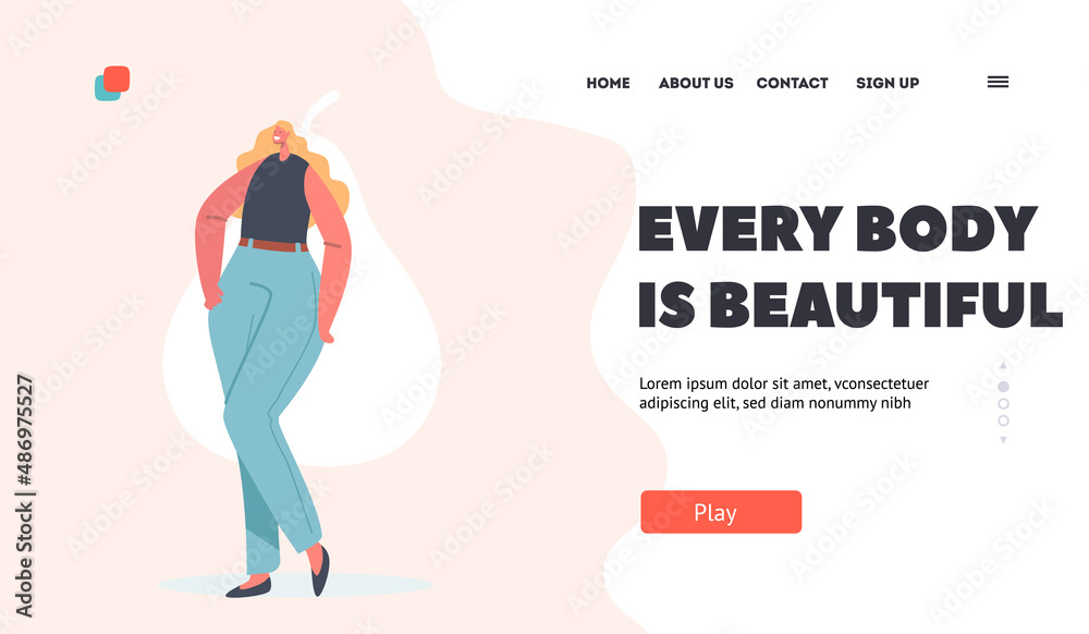 Every Body is Beautiful Landing Page Template. Woman Pear Body Shape, Female Character Figure Types, Girl with Wide Hips Every Body is Beautiful Landing Page Template. Woman Pear Body Shape, Female Character Figure Types, Girl with Wide Hips