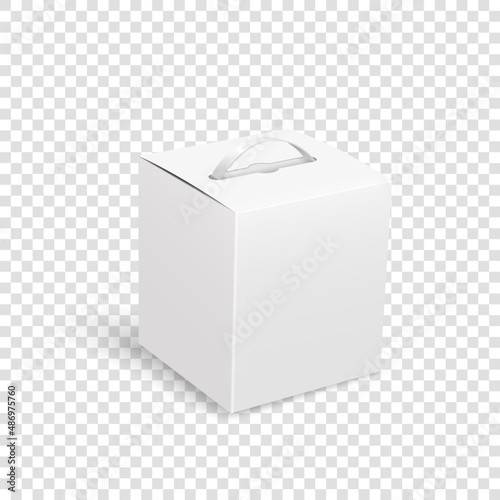 White gift packaging box with handle mockup for cake. Rectangle paperboard packaging container