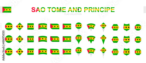 Large collection of Sao Tome and Principe flags of various shapes and effects.