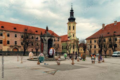 Historical center of the old city of Karlovac decorated for Easter, Croatia