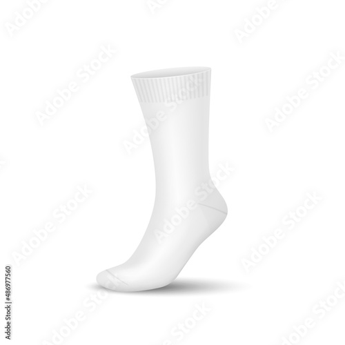 White blank sock of quarter middle cafl length mockup, 3d realistic isolated on white background