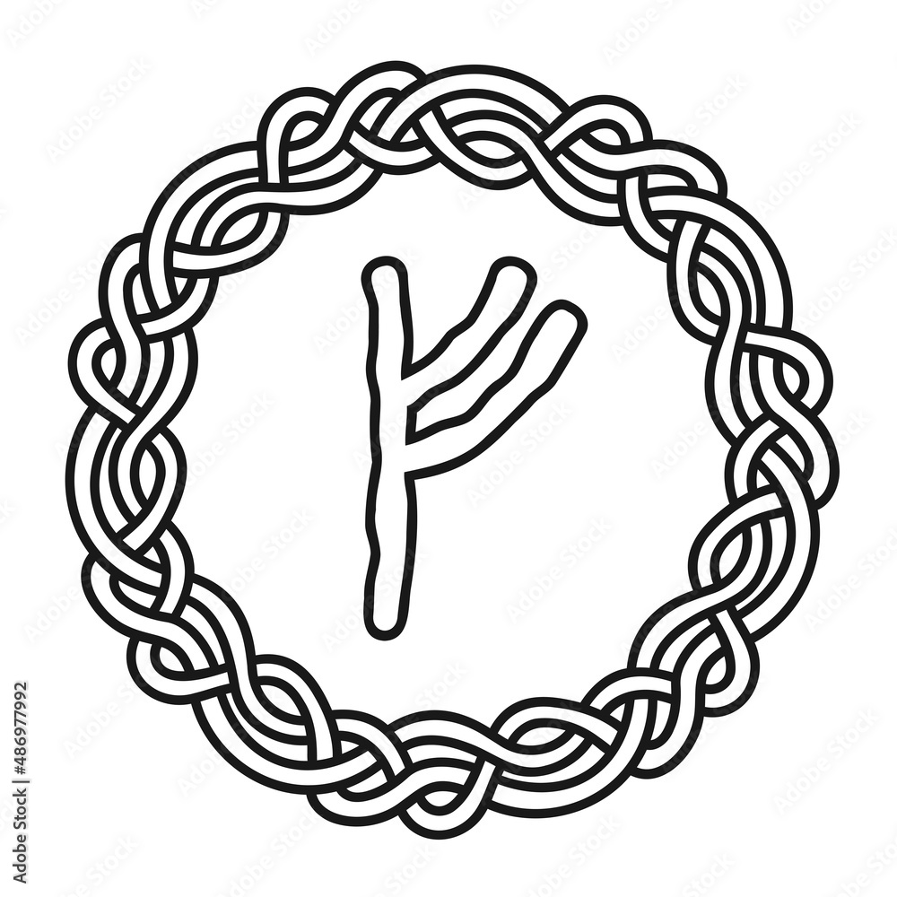 Fehu rune in a circle - an ancient Scandinavian symbol or sign, amulet ...