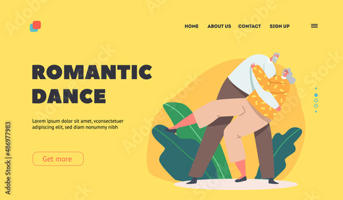 Senior Characters Romantic Dance Landing Page Template. Old Couple Dancing, Elderly People Active Lifestyle