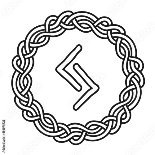 Rune Jera in a circle - an ancient Scandinavian symbol or sign, amulet. Viking writing. Hand drawn outline vector illustration for websites, games, engraving and print. photo