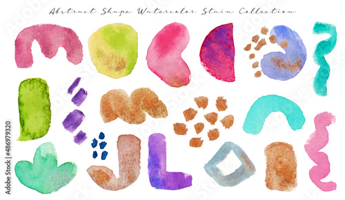 set of hand drawn colorful abstract shape watercolor