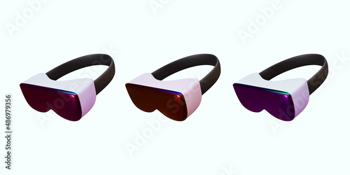 3d set of VR virtual reality glasses. Virtual reality helmet futuristic glass goggles. Vector illustration.