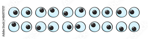 Googly plastic eyes toy vector icon, facial expression round elements, cartoon character isolated on white background. Cute comic illustration