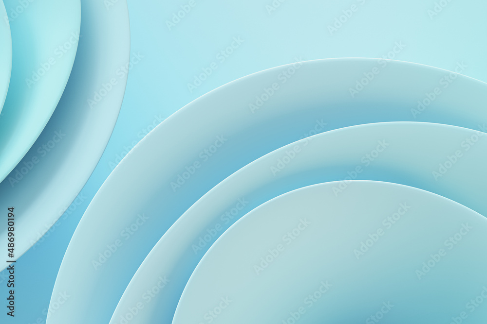 Creative abstract blue circles wallpaper. Web page design concept. 3D Rendering.