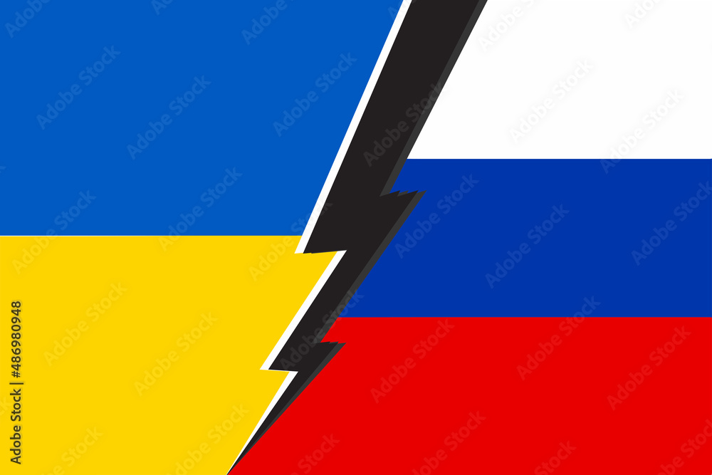 The conflict between Russia and Ukraine war flags vs icon Stock Vector ...