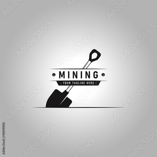 Shovel or Trowel Logo Vector, Design and Illustration of Spade Concept Mining Tech Traditional